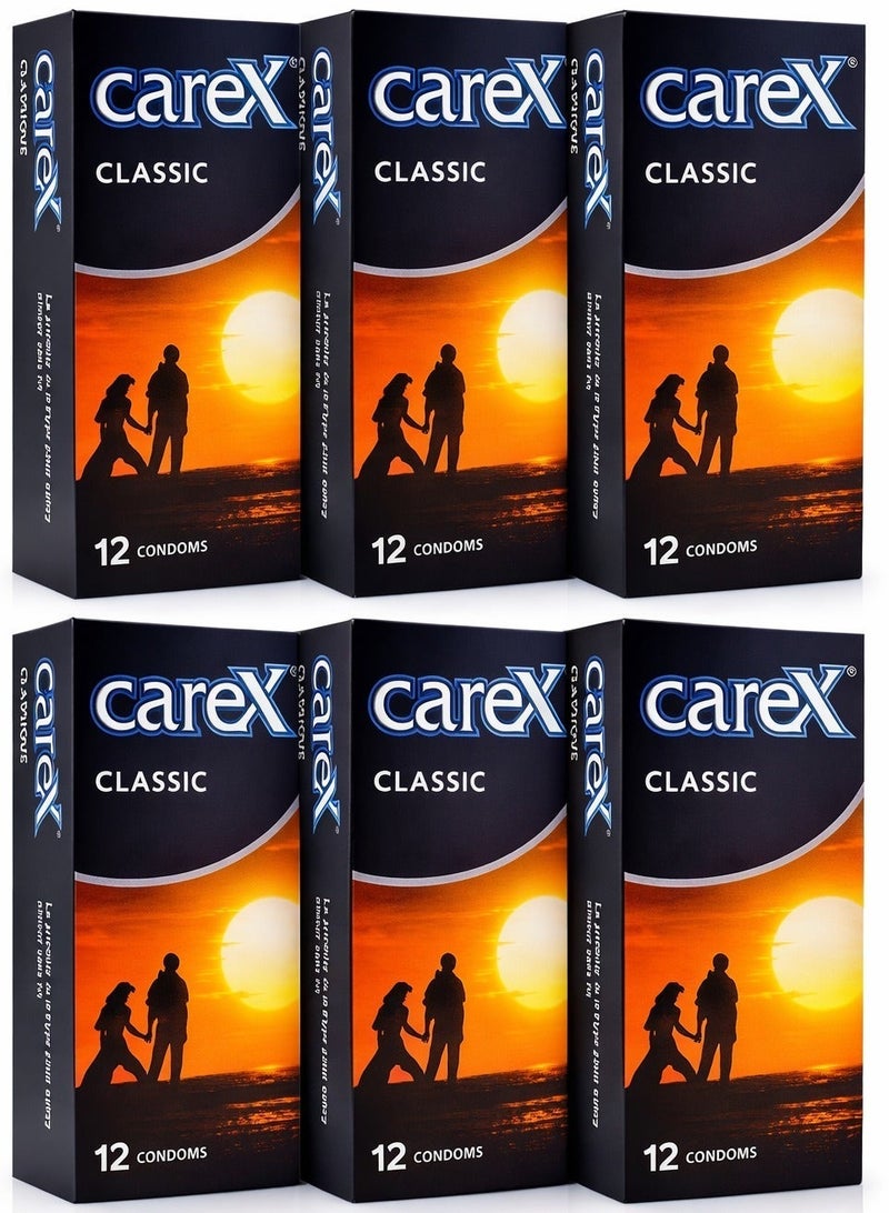 Carex Classic Condoms Pack of 6 Boxes (72 Pieces) – Reliable Protection, Comfortable Fit, Premium Quality Latex Condoms - Image 1